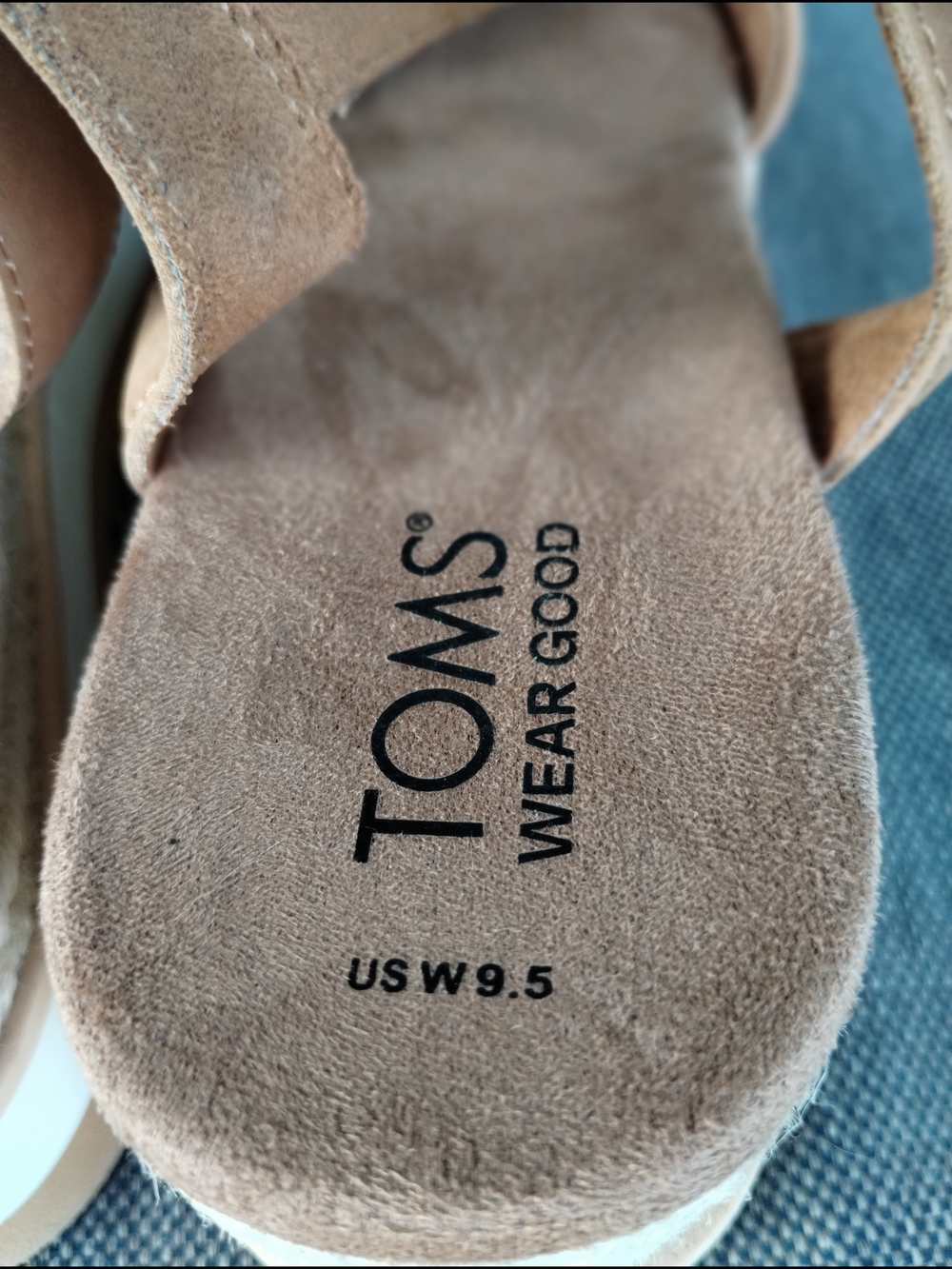 TOMS Platform Espadrille Sandals Tan Leather Women's 9.5 Ankle Strap - Picture 5 of 8
